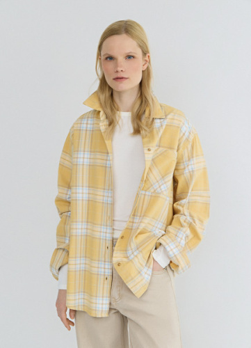 Рубашка в клетку из хлопка, Желтый