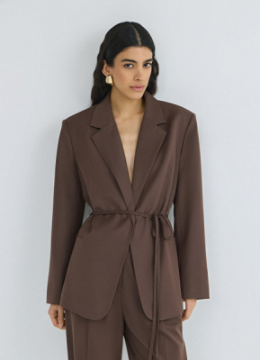 Жакет с поясом, Коричневый