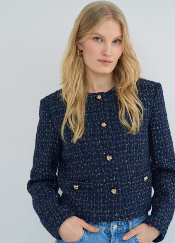 Укороченный жакет из твида, Синий