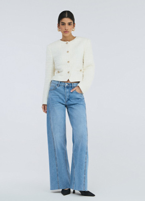 Укороченный жакет из твида, Бежевый