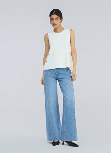 Ультраширокие джинсы средней посадки, Голубой