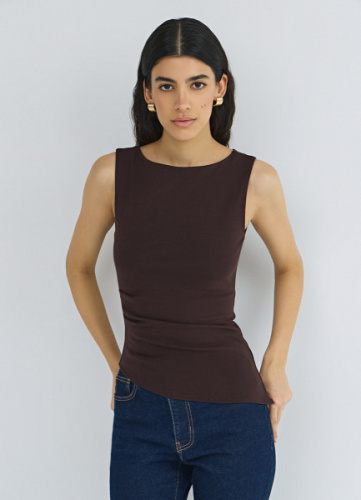Асимметричный топ без рукавов, Коричневый