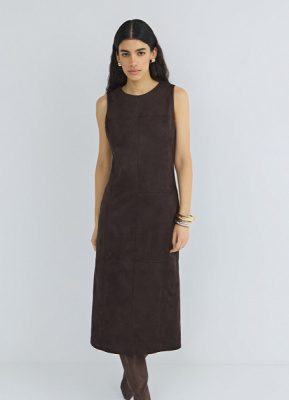 Платье миди из искусственной замши, Коричневый