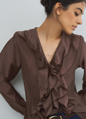 Блузка из лиоцелла с рюшами, Коричневый