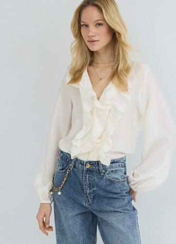 Блузка из лиоцелла с рюшами, Бежевый