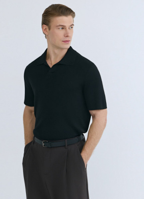Вязаное поло с коротким рукавом, Черный