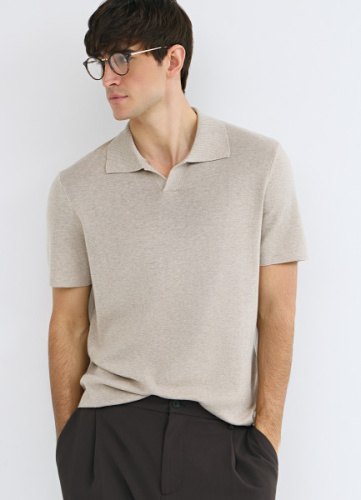 Вязаное поло с коротким рукавом, Бежевый