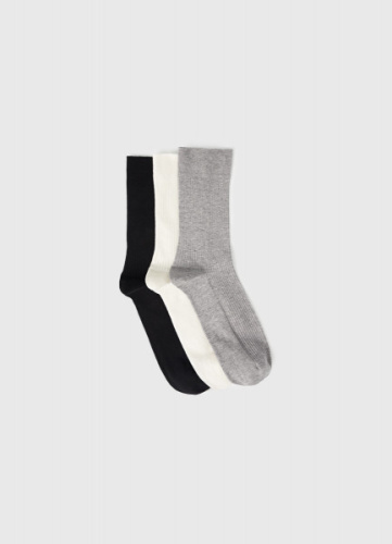 Высокие носки в рубчик, 3 пары, Серый