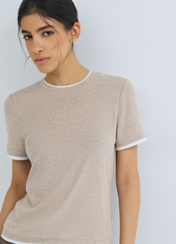 Футболка с контрастной окантовкой, Бежевый