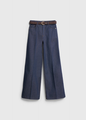 Широкие джинсы Wide leg с плетёным ремнём, Синий