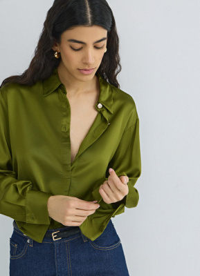 Сатиновая блузка из вискозы, Зеленый