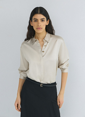 Сатиновая блузка из вискозы, Бежевый