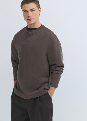 Свитшот с вырезом хенли, Коричневый