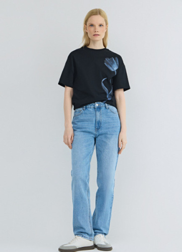 Прямые джинсы со средней посадкой, Голубой