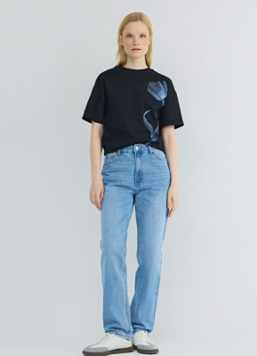 Прямые джинсы со средней посадкой, Голубой