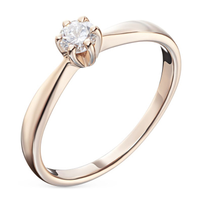 Классическое кольцо из красного золота с бриллиантом э0201кц04202995