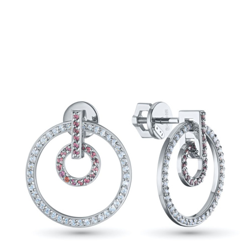 Пусеты из белого золота с бриллиантами и гранатами э4006пс07240370