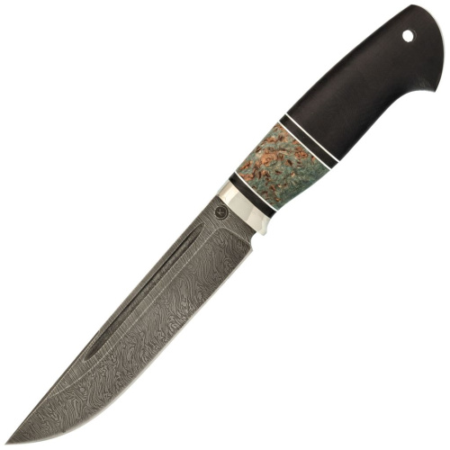 Нож Егерь, сталь дамаск, рукоять граб, вставка карельская береза