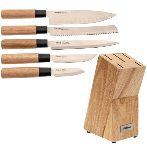 Набор из 5 кухонных ножей Fissman Pascual, деревянная подставка