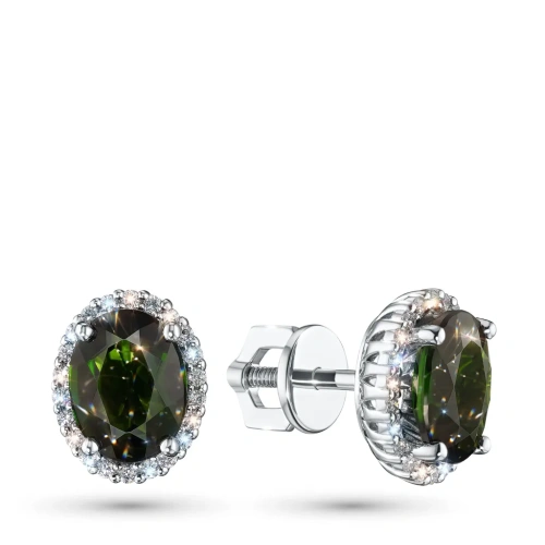 Пусеты из белого золота с хромдиопсидами э4754пс11210402