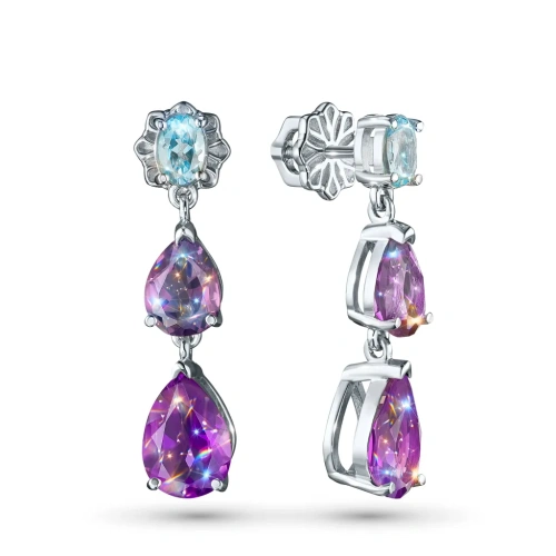 Пусеты из серебра с аметистами и топазами э0607пс09250364