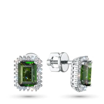 Пусеты из белого золота с хромдиопсидами э4754пс10200418