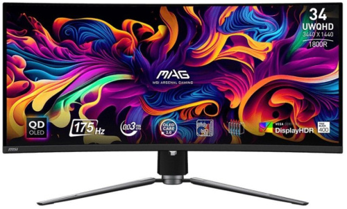 Монитор 34" MSI MAG 341CQP 9S6-3DD04T-032 3440x1440, 21:9, QD-OLED, 250cd/m, 1500000:1, 0.03 ms, 178°/178°, 175Hz, 2*HDMI, DP, Type C, USB Hub, Curved