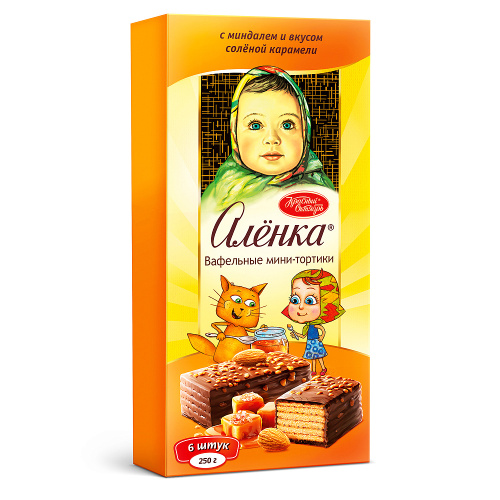 Торт «Алёнка» вафельный с миндалем и со вкусом соленой карамели, Красный Октябрь, 250 гр.