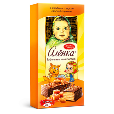 Торт «Алёнка» вафельный с миндалем и со вкусом соленой карамели, Красный Октябрь, 250 гр.