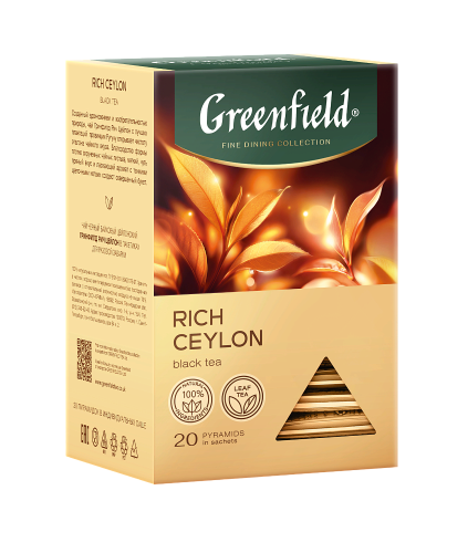 Чай чёрный Гринфилд Рич Цейлон в пирамидках, 20 шт х 1,9 г