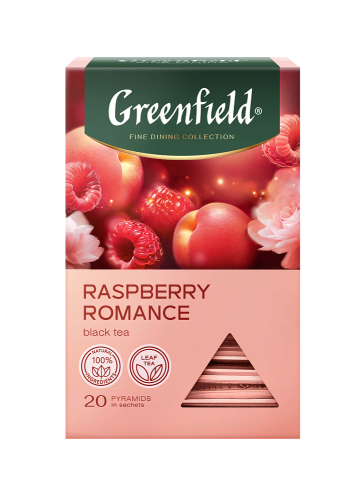 Чай чёрный Гринфилд Распберри Романс в пирамидках, с ароматом малины, розы и персика, 20 шт х 1,8 г