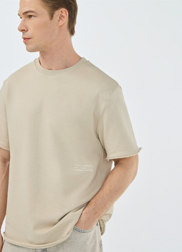 Футболка с текстовым принтом, Бежевый