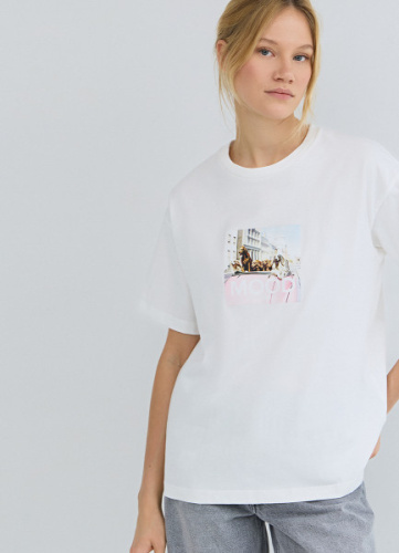 Футболка оверсайз с принтом, Белый