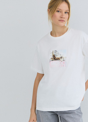 Футболка оверсайз с принтом, Белый