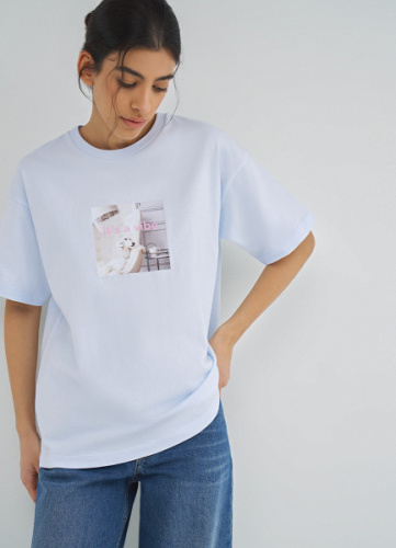 Футболка оверсайз с принтом, Голубой