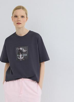 Футболка оверсайз с принтом, Серый