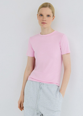 Приталенная футболка в рубчик, Розовый