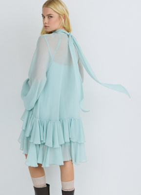 Платье мини с рюшами, Зеленый