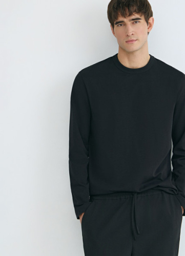 Базовый лонгслив из плотного хлопка, Черный