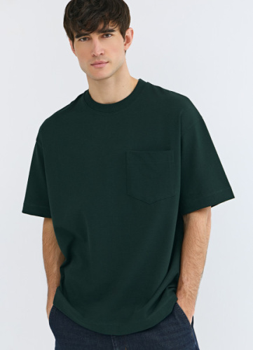Футболка из плотного хлопка с карманом, Зеленый