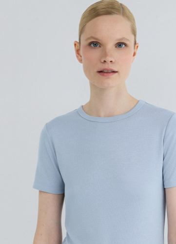 Приталенная футболка в рубчик, Голубой