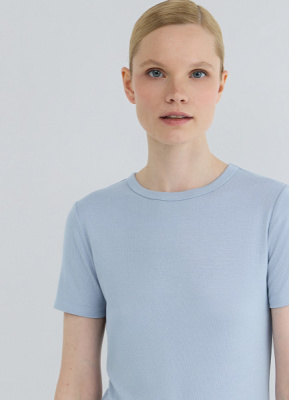 Приталенная футболка в рубчик, Голубой