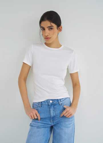 Приталенная футболка в рубчик, Белый