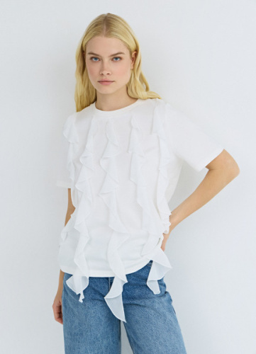 Футболка оверсайз с воланами, Белый