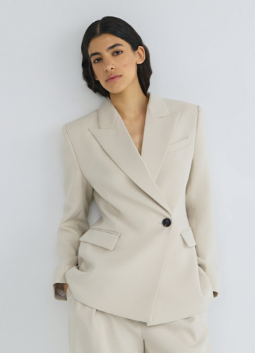 Приталенный двубортный жакет, Бежевый