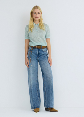 Широкие джинсы Wide leg с ремнём, Синий