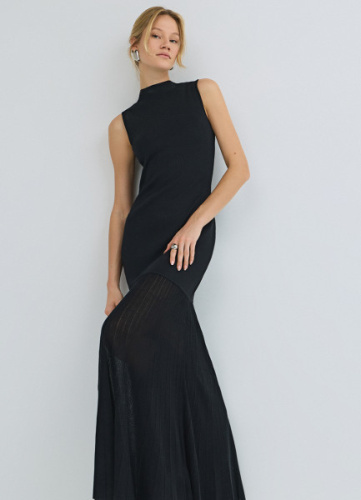 Вязаное платье с драпированной юбкой, Черный