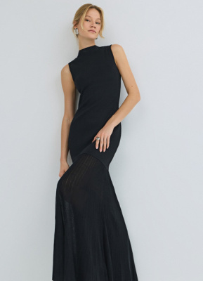 Вязаное платье с драпированной юбкой, Черный