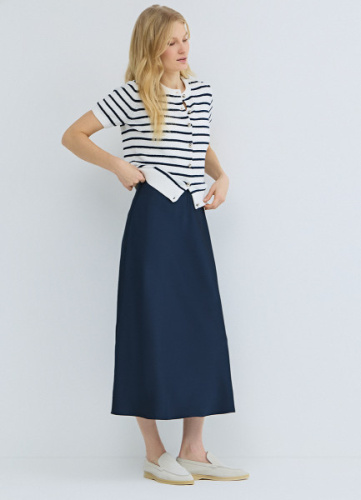 Атласная юбка миди А-силуэта, Синий