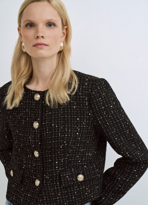 Твидовый укороченный жакет, Черный